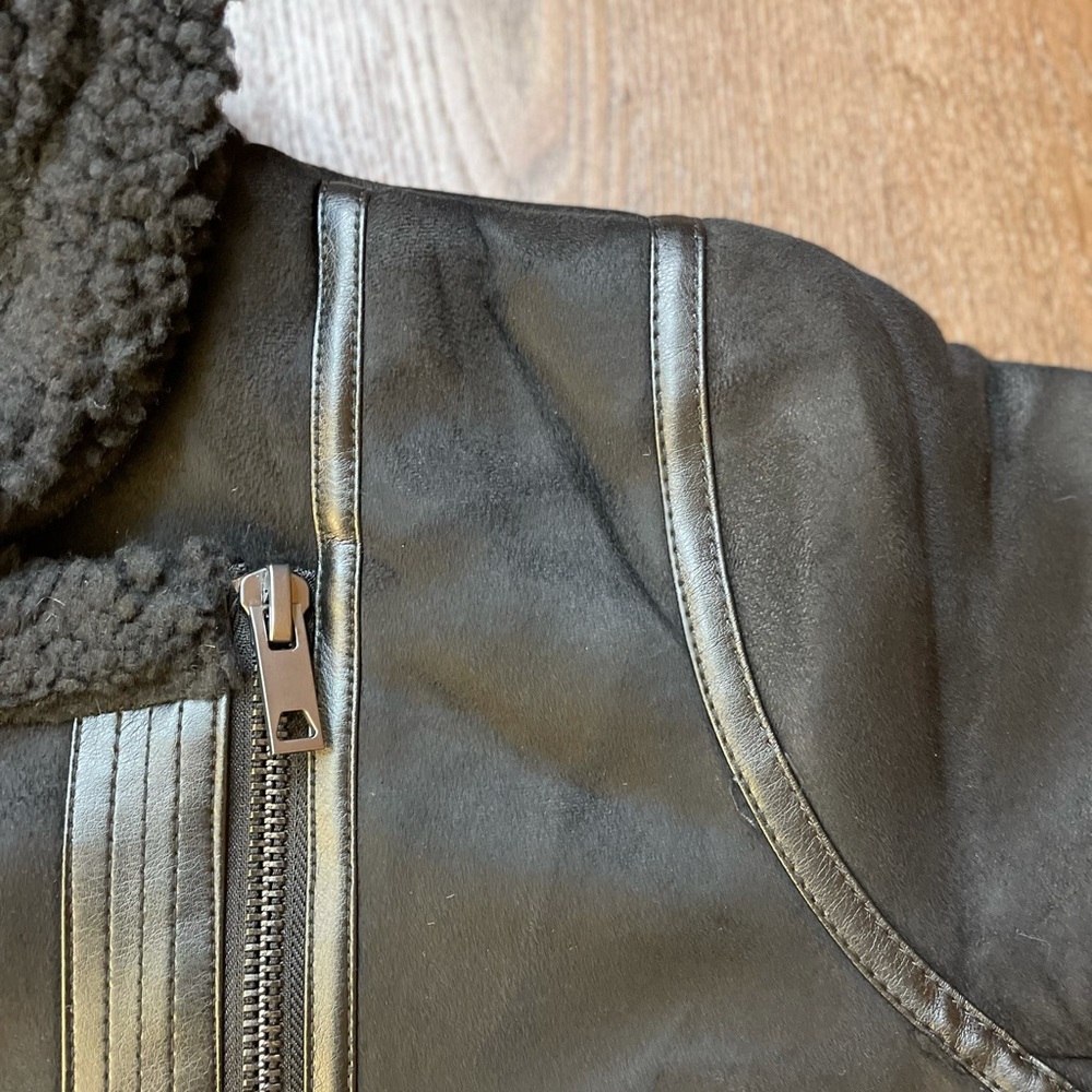 BLACK FAUX FUR SUEDE MOTO JACKET BIKER COAT - Picture 15 of 15